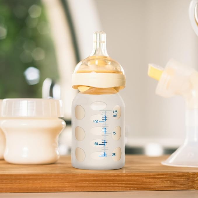 Kisangel 4Pc Silicone Baby Bottle Covers Protective Sleeves for Glass Bottles Nursery Feeding Bottle Cap Cover Shockproof Anti-Skid 3.34X2.24X2.24In