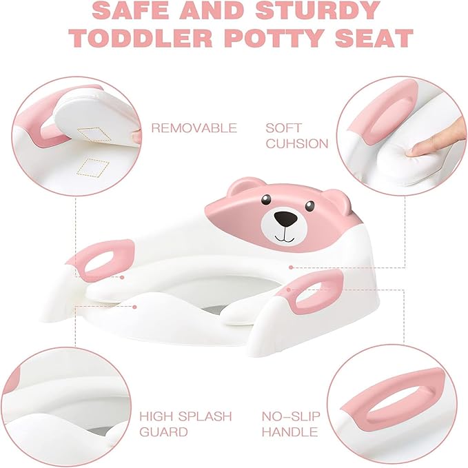 Potty Training Seat with Step Stool Ladder, Toddler Toilet Seat for Boys Girls, Adjustable 6 Heights Fits Round & Elongated Toilets, Anti-Slip Pads & Leak-Proof Guard