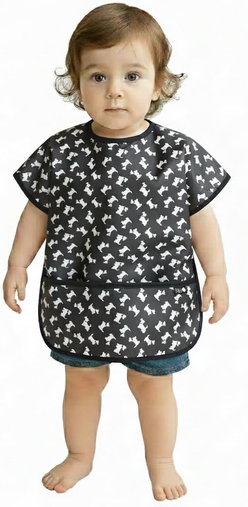 Plie Short Sleeve Waterproof Bib for Toddlers – Easy Clean Feeding Apron for Mealtime, Daycare, Self-Feeding, Lightweight