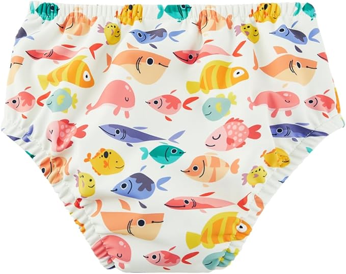 Baby Swim Diapers Reusable Washable Infant Diaper Swimsuit with Side Snap UPF 50+ Sun Protection for Pool Beach(12-18 Months,Purple Fish)