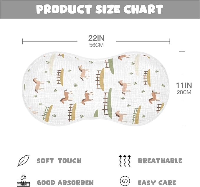 vvfelixl Muslin Burp Cloths Cute Horses Fences Baby Washcloths for Baby Girl Boys 2 Pack