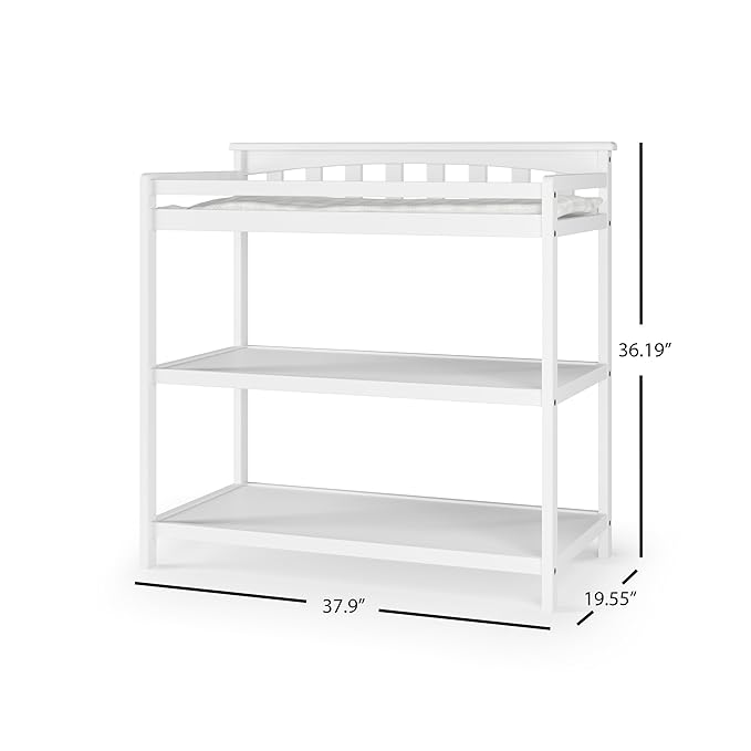 Child Craft Flat Top Infant Changing Table, Water-Resistant Pad and Safety Strap, Anti-Tip Kit Included to Prevent Tipping, Non-Toxic, Baby Safe Finish (Matte White)