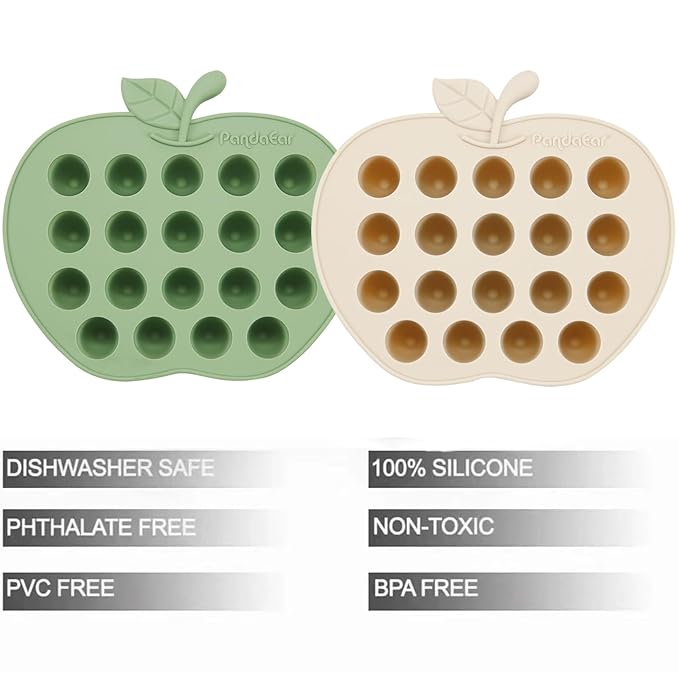 PandaEar 2 Pack Baby Breastmilk Popsicle Molds, Silicone Nibble Freezer Tray, Baby Fruit Food Feeder Teether Tray, 19 x 0.2 oz Baby Food Storage Container for Homemade Baby Food -Green&Tan