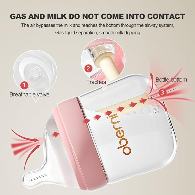 Oberni Baby Bottle Nipple, Off- Centered Nipples,100% Silicone,Replacement Baby Bottle Nipple for Babies, Newborn,Preemie 0-3 0-6 6-12 12+ Months 2 Pack (S(0-3 Month))