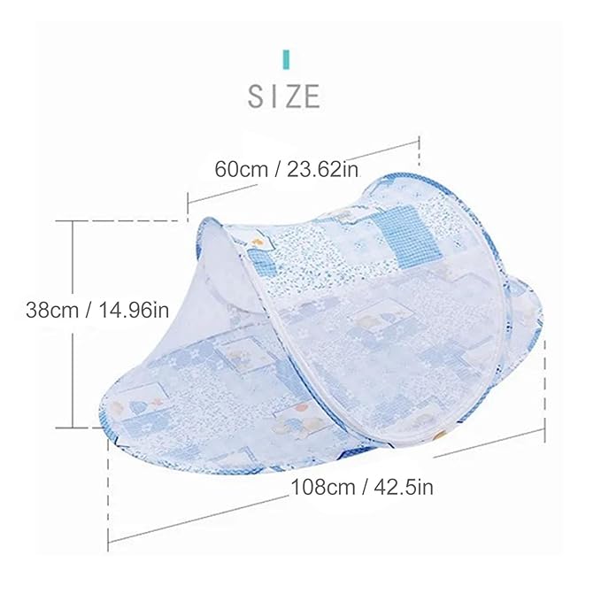 Baby Crib Net Tent, Zipper Closure Folding Portable Breathable Baby Bed Net Cover for Infant (Blue)