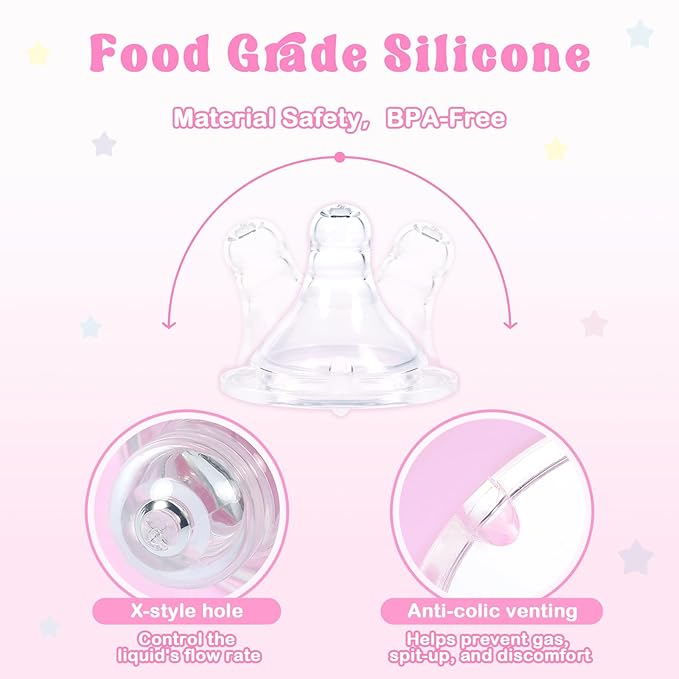LittleForBig Adult Baby Bottle Ultra Printed Specialty Oversized Glass Feeding Fairy Littles in Dreamland Pattern