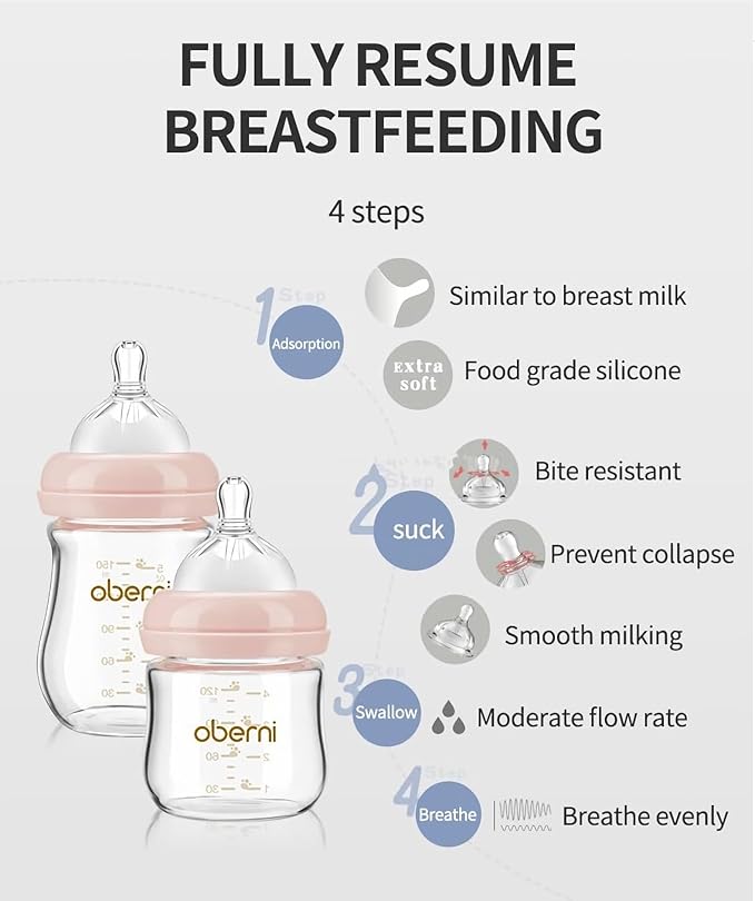Glass Baby Bottles, Anti Colic Breastfeeding Bottle with Natural Response Nipple for Newborn Preemie 0+ Month, BPA Free, Wide Neck, Blue/3Pack/5oz
