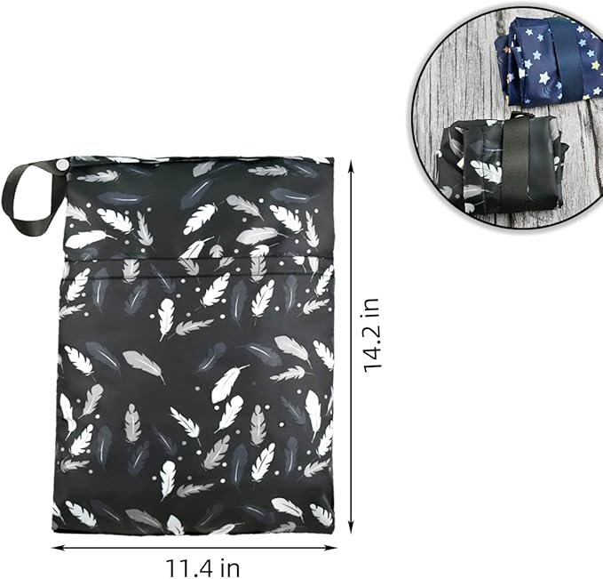 2 Pcs Waterproof Reusable Wet Dry Bag for Diaper Baby Cloth Gym Clothes Washable Travel Bags for Beach Pool Swimsuits Pockets with Two Zippered Dirty Diapers Stroller Yoga Toiletries Daycare Organizer