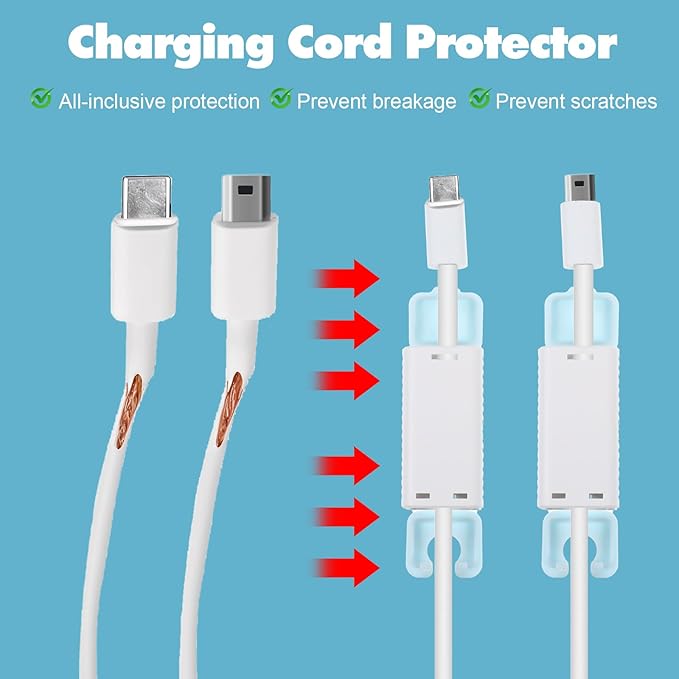 Yuanchu 10Pcs Baby Proof Charger Cord Protectors, Childproof USB Charger Cords Covers Universal Toddlers Safety Phone Power Outlet Protector Covers Electrical Cord Cover(Blue and White)