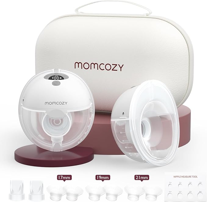 Momcozy M5 Hands-Free Wearable Breast Pump Without APP, Double-Sealed Flange for Baby-Like Comfort, 3 Modes & 9 Suction Levels, Portable Electric Pump – 24mm, 2-Pack Quill Gray