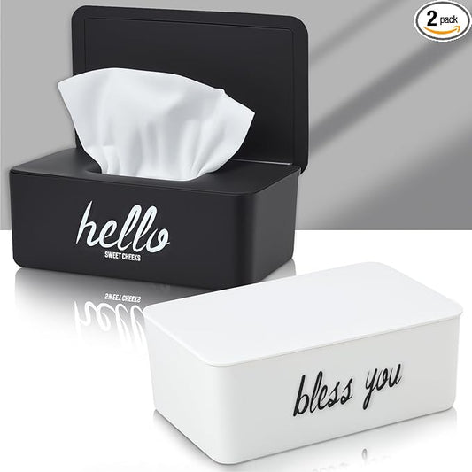 Hushee 2 Pack Wipe Dispenser Wipes Holder for Baby Adult Decorative Wipe Containers for Bathroom Home Office Cars(Black, White)
