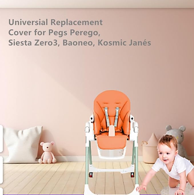 Baby High Chair Cover Replacement | PU Leather Dining Chair Cover with Soft Cushion Seat, Easy to Install High Chair Covers for Baby and Toddler, High Chair Cover Replacement (Orange)