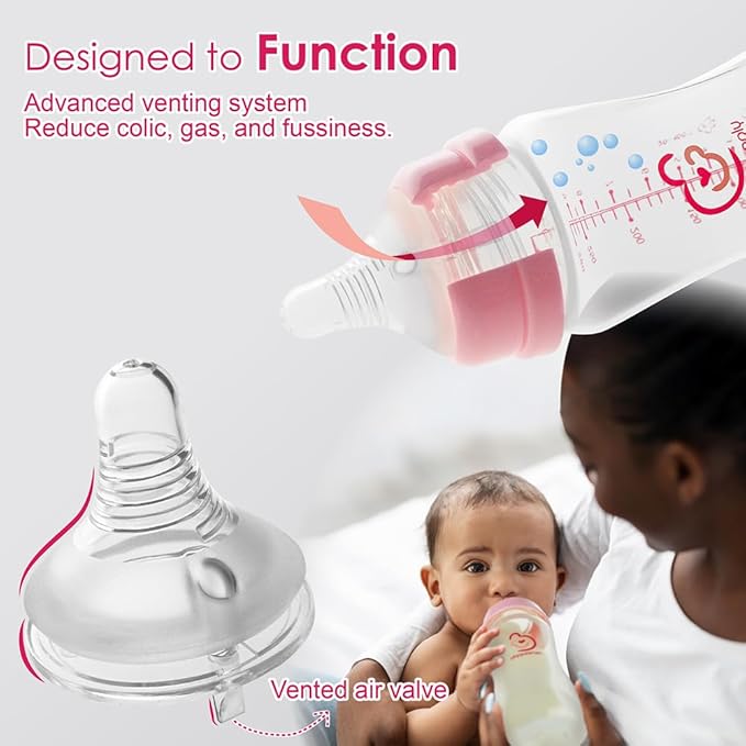 Nenesupply 4 Sets of Nipple Ring Cap Compatible with Nenesupply Baby Bottle Silicone and Avent Bottle Nipple Collar Anti Colic Level 1 for 0+ Month Infant Slowest Flow for Newborn Babies