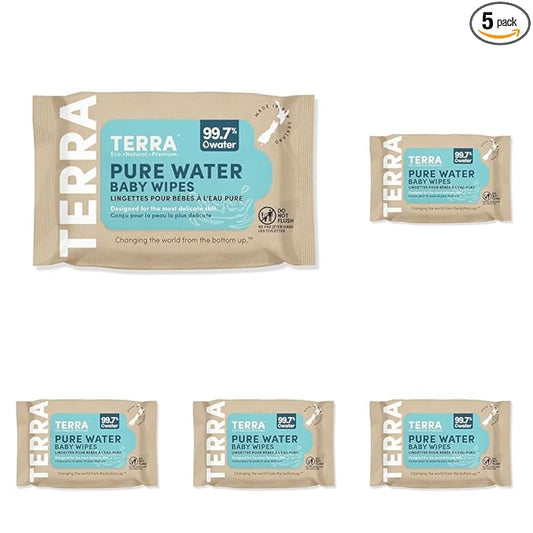 Terra Bamboo Baby Wipes TRAVEL PACK: Pure, 99.7% Pure New Zealand Water, 100% Biodegradable Bamboo Fiber, 0% Plastic, Unscented Baby Wipes for Sensitive Skin, 1 TRAVEL PACK of 120 Wipes