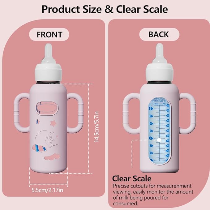 4 Pack Silicone Sleeves for Dr Brown's Glass Bottles, Drop Protection Bottle Sleeves with Handles, Anti Breakage Baby Bottle Protector Compatible with Dr. Brown's Newborn Glass Bottles,8 oz