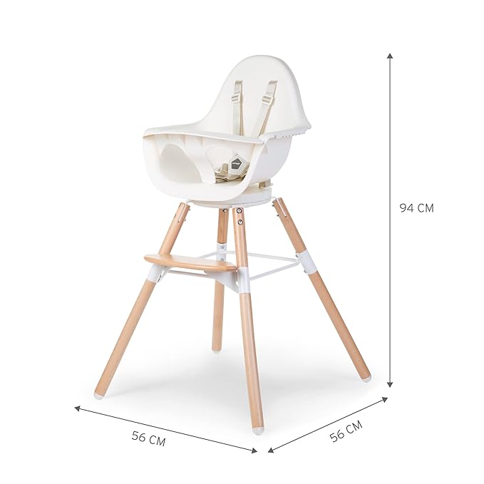 Childhome Evolu One.80° 2 in 1 Baby High Chair with 180° Swivel, Adjustable Height Baby High Chair, Sleek Modern with Beechwood Legs, White