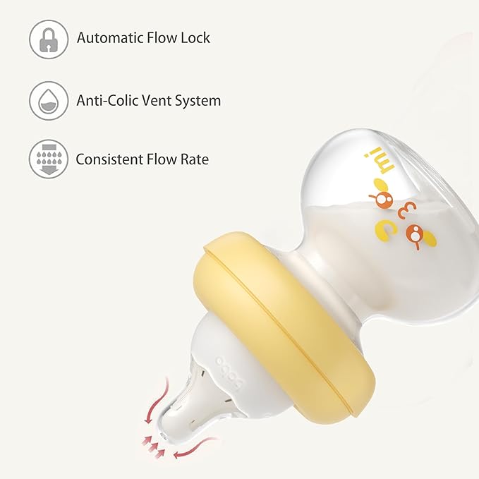 YOHKOH Newborn Glass Baby Bottles with Slow Flow Nipple for 0+ Months, Wide Neck Feeding Bottle, 2.7oz/80ml (Multicolour, 2.7oz (Pack of 4))