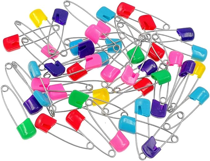 Kinteshun Baby Safety Pins,Kid Secure Clips Diaper Bib Nappy Pin with Safe Lock(50pcs,1.6 inches,7 Assorted Candy Colors)