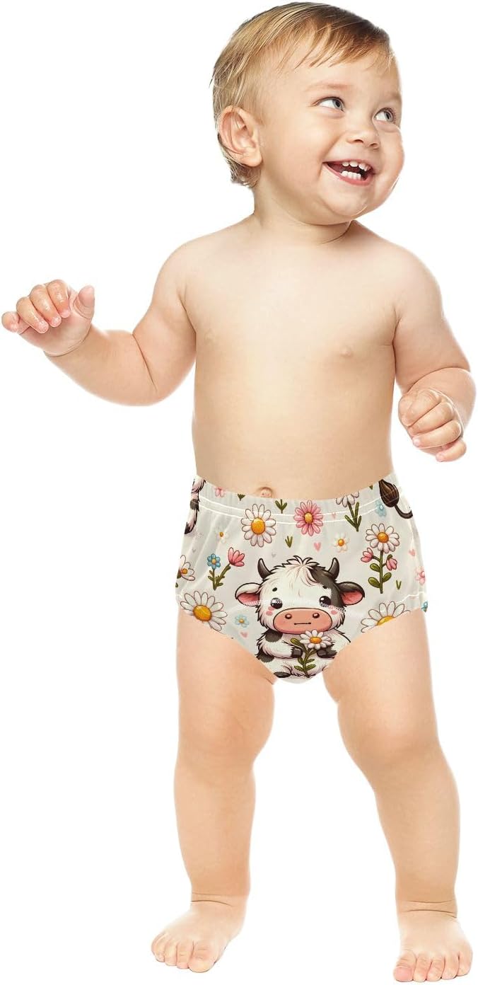 Bolaz Toddler Training Pants, Cow and Daisy Flower Cotton Potty Training Underwear for Baby Boy Girl 3-Pack