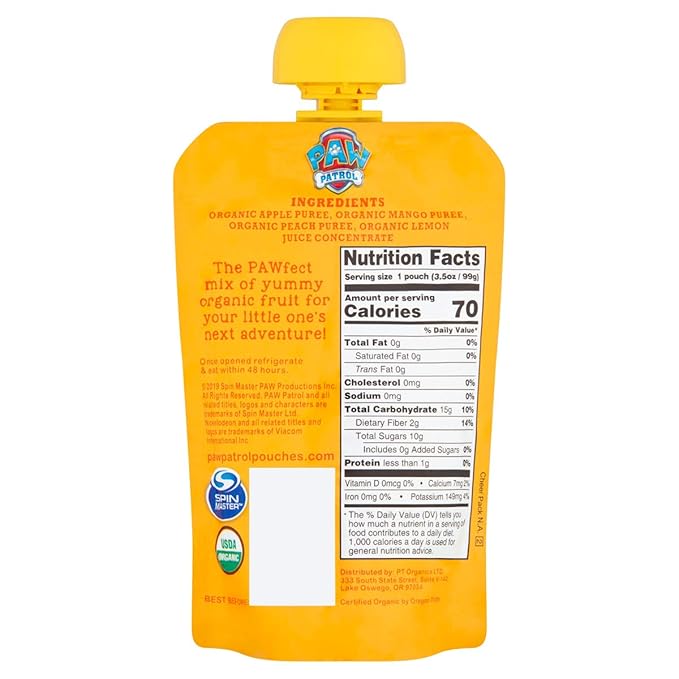 Paw Patrol Mighty Mango Organic Mixed Fruit Squeeze Pouch, 3.5 Ounce (Pack of 10)