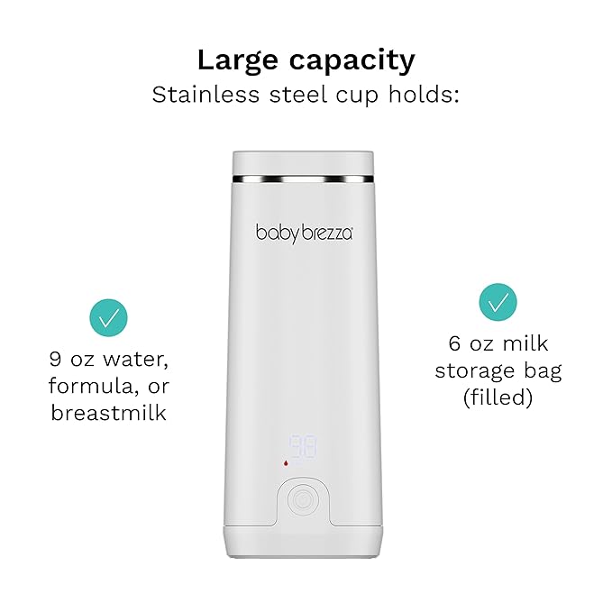 Baby Brezza Portable Warmer – 3X Faster Baby Bottle Warming - Travel Breastmilk and Formula Warmer - Safe, Even Heating - Up to 9oz - No Adapters, White
