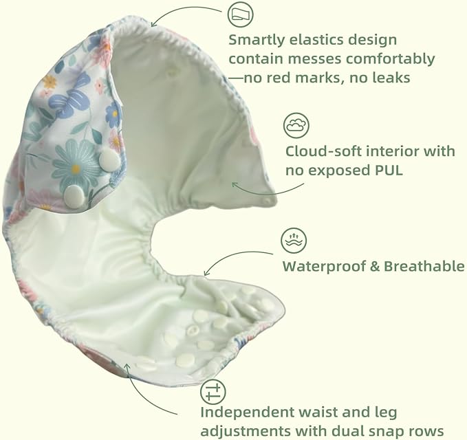 BISENKID 2 Pack Plastic Training Pants Plastic Underwear for Toddlers - Adjustable Outer Shell with 3 Pack Absorbent Diaper Liners to Prevent Urine Blowouts for Baby Girl, Size 2 (18-35Pound)