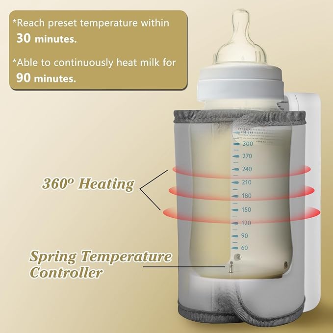 KOCASO Portable Bottle Warmer for Baby - 6 Heating Levels Rechargeable, Keeps Warm 5 Hours, Compatible with All Bottles, Ideal for Breastmilk and Formula on The Go for Home/Family Travel