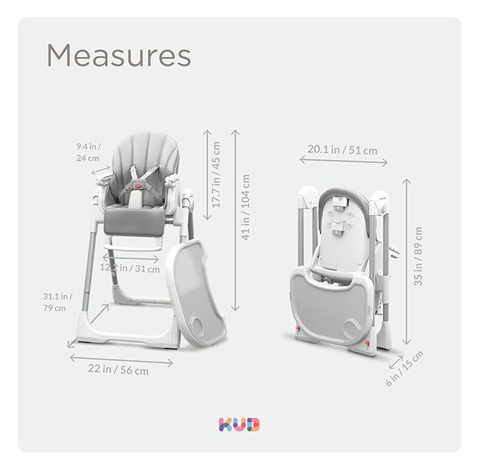 KÜB 3-in-1 Foldable Baby High Chair | Multifunctional Infant High Chairs for Babies and Toddlers | Removable Seat & Tray for Easy Clean | 7 Height & 4 Recline Adjustable | 2 Locking Wheels(Grey)