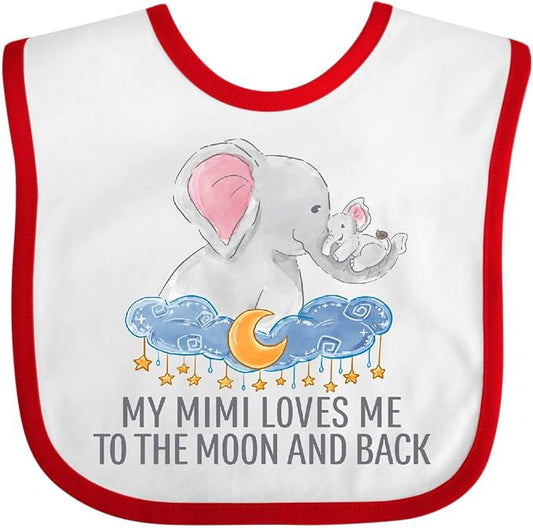 inktastic My Mimi Loves Me To the Moon and Back Elephants in Clouds Baby Bib