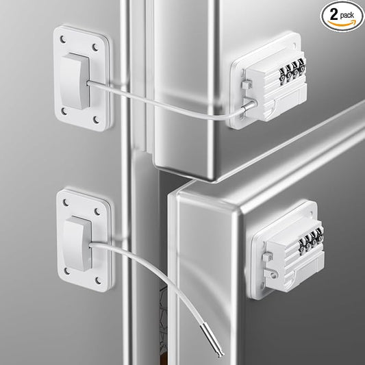 RORMGO Refrigerator Lock, Heavy Duty Fridge Locks for Kids, Freezer Lock with Combination for Refrigerator Drawer Cabinet Safety, Easy to Install No Keys Needed White, 2 Packs