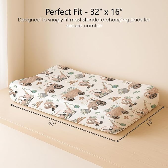 Changing Pad Cover for Baby Boys Girls 2 Pack, Fits Standard 32”×16” Changing Table Pads, Silky Breathable Stretch Knit, Machine Washable (Little Farm)