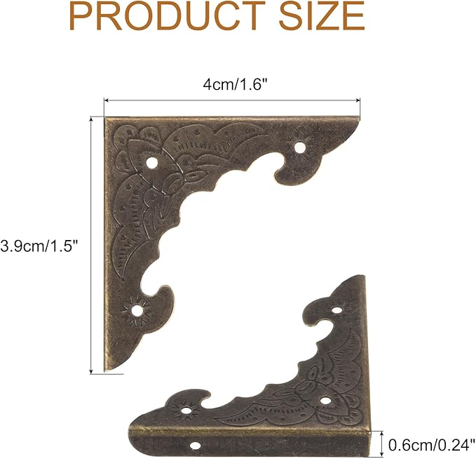 uxcell 30pcs Vintage Corner Protector 1.6"x1.5"x0.2" Decorative Metal Edge Corner Protectors Brackets with Mounting Nails for Box Wooden Case Chest Table Desk Bronze