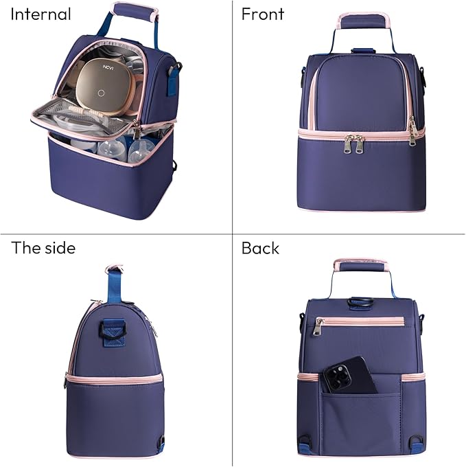 NCVI Breastmilk Cooler Bag with 2 Ice Pack, Breast Pump Bag with Cooler Fits 6 Bottles, Double Layer Breast Milk Baby Bottle Cooler Bag, for Travel, Nursing Mom Daycare, Work, Picnic (Purple)