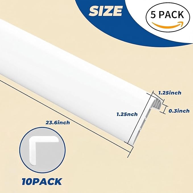 Wall Corner Edge Protector - 1.2 x 1.2 x 23.6 Inch Baby Proofing Corner Guards, Self Adhesive Furniture Edge Strips for Home, Kindergarten and Office, 5 Pack
