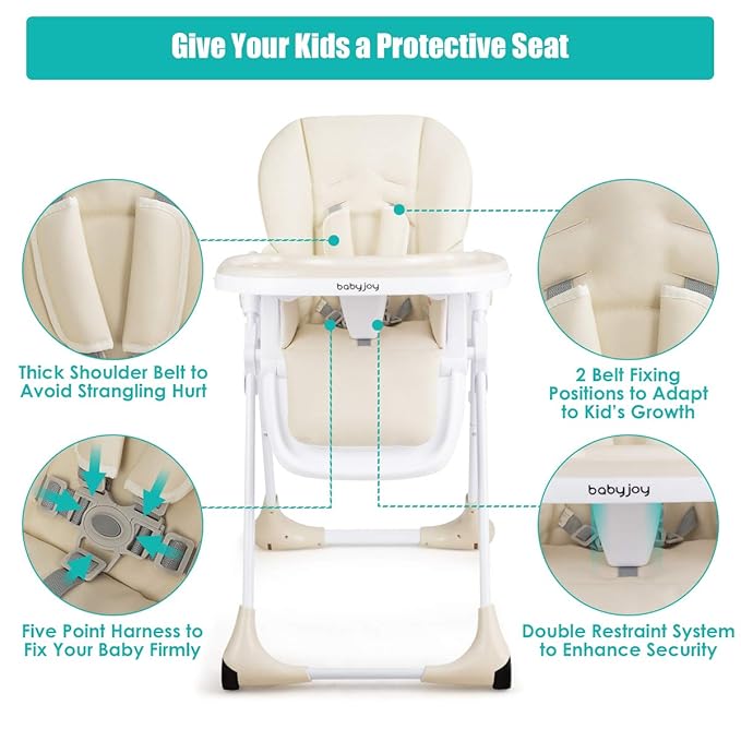 BABY JOY Convertible High Chair for Babies & Toddlers, Height Adjustable, Grow & Go High Chair w/Recline & Footrest, Removable Double Tray, Portable Baby Dinning Chair with Wheels (Beige)