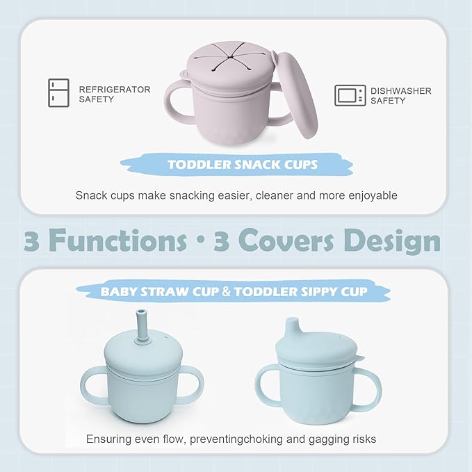 2 Pack Stainless Steel Toddler Snack Cups No Spill, 10oz BPA-Free Detachable Snack Cups with Silicone Lids, Reusable Multifunctional Snack Containers for Toddler and Baby