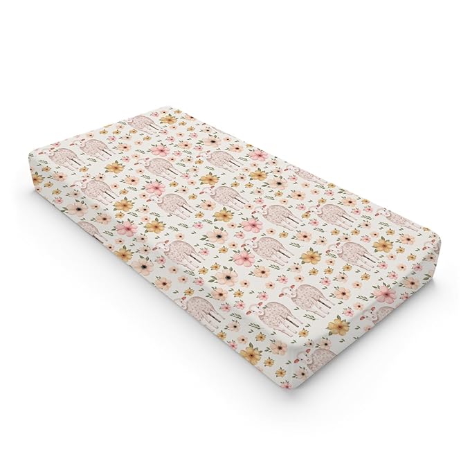Cute Lambs Boho Retro Flowers Changing Pad Covers Lovely Sheep Floral Diaper Change Table Cover for Baby Boys Girls Soft Breathable Stretch Snug Fitted Changing Mat Sheets 32''x16''