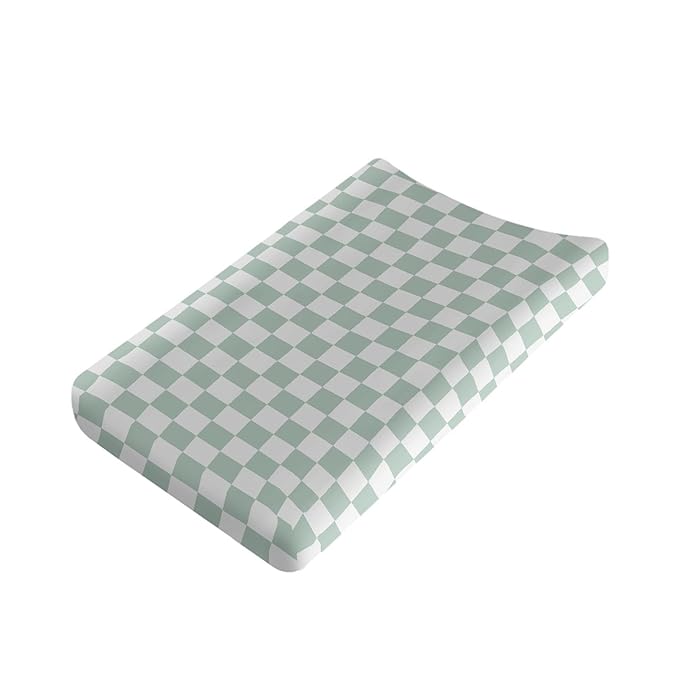 Green Checkered Changing Pad Cover for Baby Girls Boys Cartoon Breathable Diaper Change Table Sheet Soft Stretchy Cute Change Table Mat Cover Fit 32x16