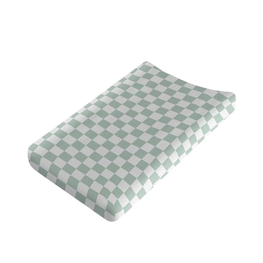 Green Checkered Changing Pad Cover for Baby Girls Boys Cartoon Breathable Diaper Change Table Sheet Soft Stretchy Cute Change Table Mat Cover Fit 32x16
