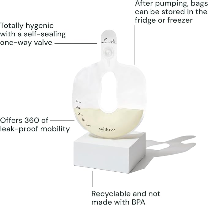 Willow - 360 Pump Spill-Proof Breast Milk Bags - 24 Ct - Holds 4 oz. Per Self-Sealing Storage Bag - Compatible with Willow 360 or 3.0 Wearable Hands Free Breast Pump