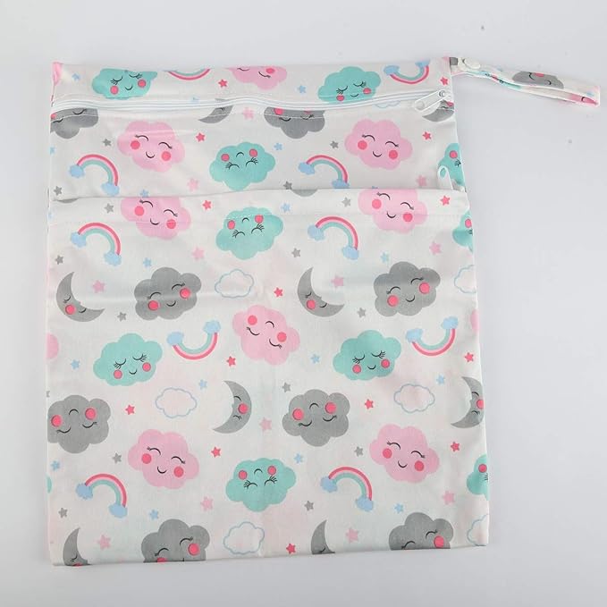 Wet Dry Bag Baby Cloth Diaper Nappy Insert Bag Reusable Washable(Moon Cloud Rainbow)
