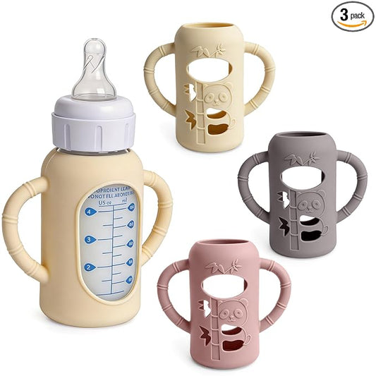 3 Pack Silicone Sleeves for Dr. Brown's Glass Bottles 4 OZ - Anti Breakage Baby Bottle Holder, Compatible with Dr. Brown's Glass Bottles for Babies with Handle(Not Compatible with Other Products)