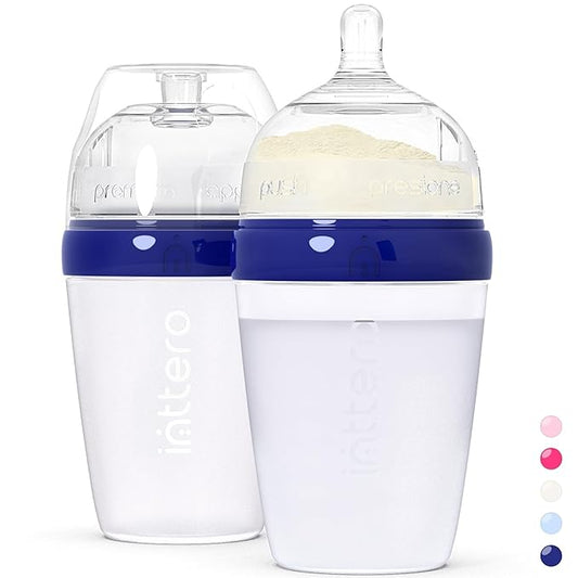 Baby Bottles with Built-in Formula Dispenser, Anti-Colic Wide Neck Design for Newborn Feeding and Everyday Baby Essentials, 9 Oz Medium Flow (2 Pack), Modern Blue