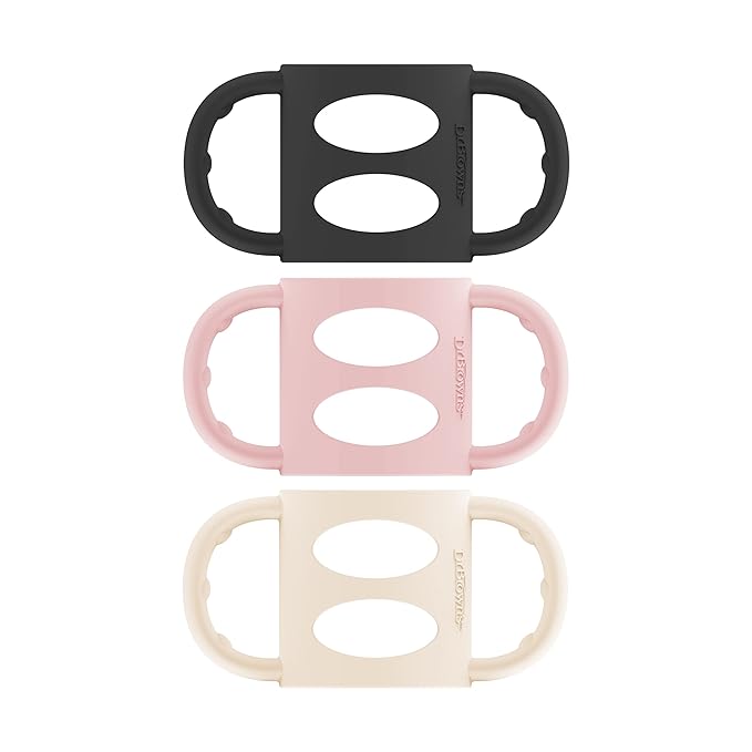 Dr. Brown’s Silicone Handles & Level 3 Narrow Baby Bottles, 3 Pack Pink/Ecru/Black Handles, 6 Pack Medium-Fast Flow 100% Silicone Nipples