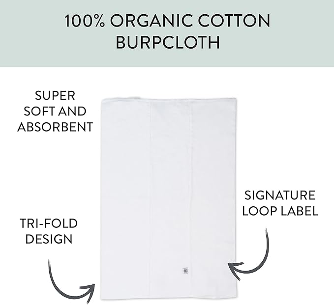 Tri-fold Knit Burp Cloths Soft Absorbent 100% Organic Cotton for Baby Boys, Girls