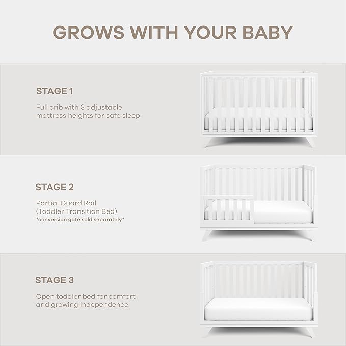 Comfy Cubs Crib Conversion Kit for Toddlers – Easy Assembly Toddler Bed Guard Rail for Ages 15 Months+, 100% Solid Pine Wood Convertible Crib Kit – Safe & Secure Bed Rail – White, 53.5 x 13 x 1in