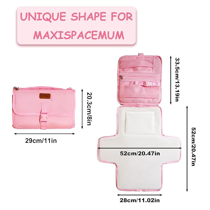 Portable Changing Pad for Baby, Travel Diaper Changing Pad for Newborn, Waterproof Baby Changing Mat, Foldable & Detachable Diaper Changing Station with Baby Wipes Pockets(Pink)