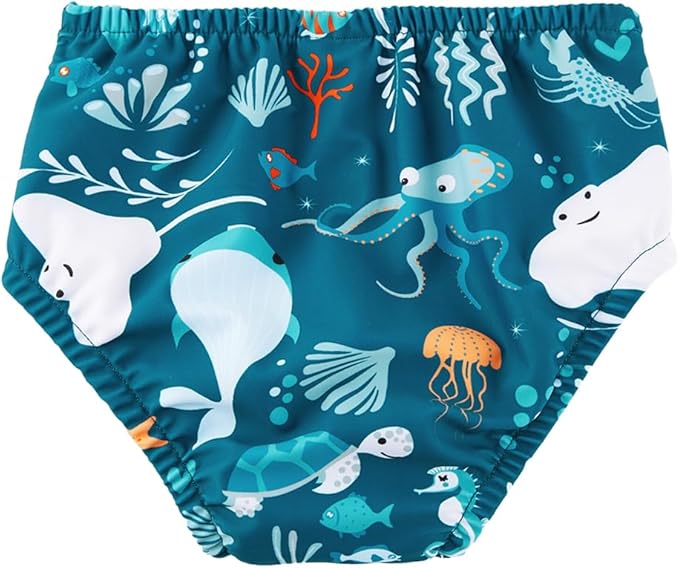 Baby Swim Diapers Reusable Washable Infant Diaper Swimsuit with Side Snap UPF 50+ Sun Protection for Pool Beach(12-18 Months,Whale)