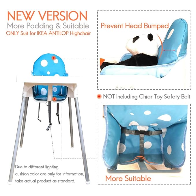 ZARPMA Highchair Cushion for IKEA Antilop High Chair, New Version Baby Highchair Seat Covers, More Thick, Washable Foldable, Child Chair Insert Mat Padding (Blue)