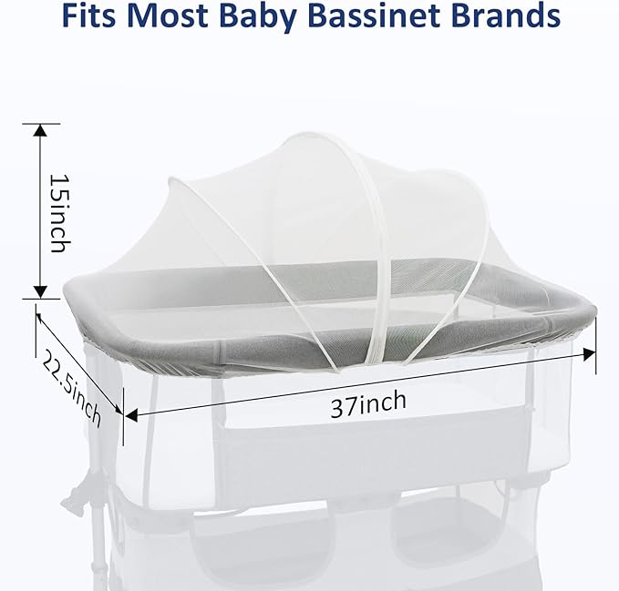 Bassinet Cover for Cats, Mosquito Net Cover, Two-Way Zipper Bassinet Cover for Cats, Keep Bugs Out for Baby, Breathable Baby Mosquito Net for Bassinet White